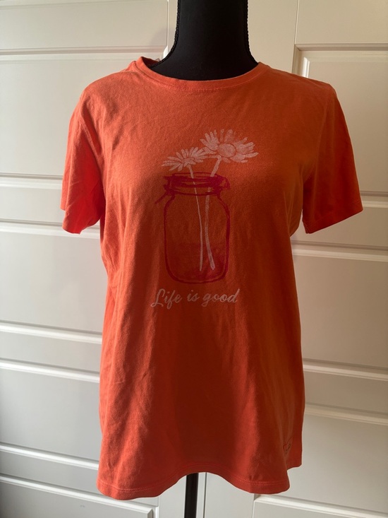 Life Is Good Tops - Life Is Good Orange Floral Mason Jar Tee
